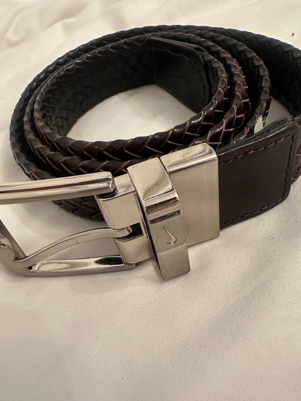 Nike Dark Brown Braided Leather Belt with Silver Buckle